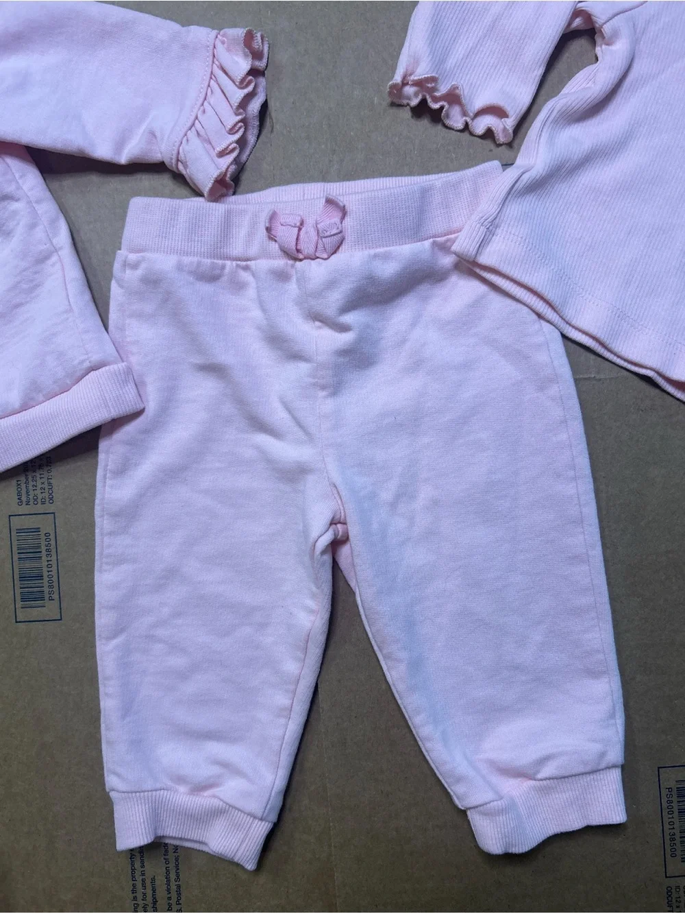 Little Me Pink Floral Embroidered 3-Piece Sweatpants & Tops Set